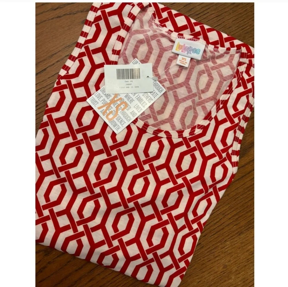 LULAROE NWT Lg DANI MAXI TANK DRESS RED & WHT GEO-CHAIN PATTERN CLASSIC COMFORT - Picture 3 of 8